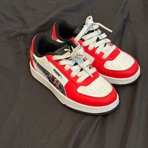 Puma Red, White & Black Low-Top Sneakers with Graphic Side Stripe